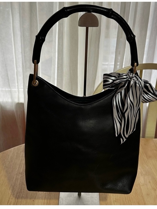 Gucci Handbags - Gucci Black Leather Shoulder Bag with Zebra-Print Scarf